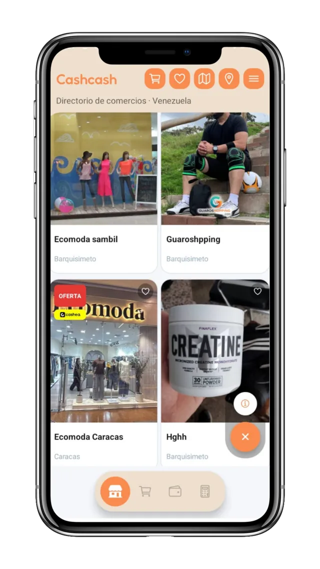 Directorio de tiendas en la app CashCash